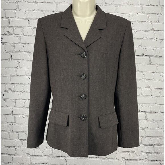 Lineaemme Brown Virgin Wool Blend 4 Button Blazer Jacket Italy Made Size US 6 - Picture 1 of 13
